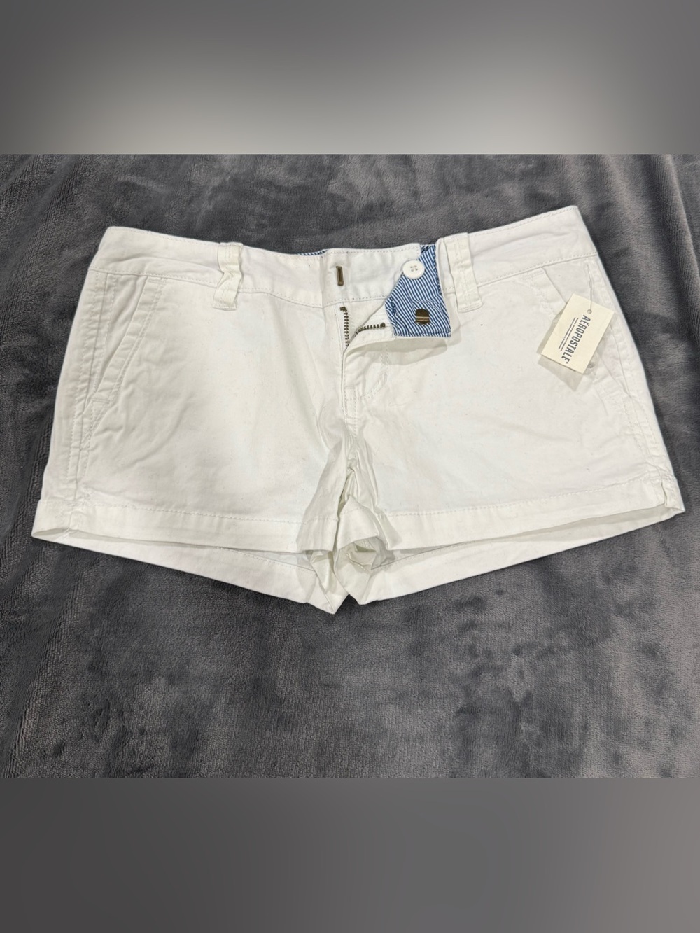 Aeropostale White High-Rise Cotton Shorts with Blue Stripe Waistband